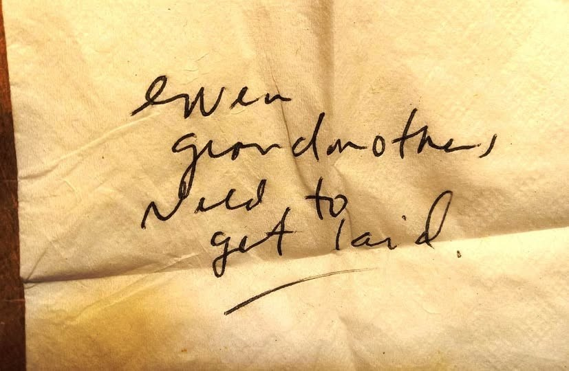 belairjeff's tweet image. FROM THE "OLDIE IS A GOODIE" FILE. literally... 

sometimes the best ideas come by way of a scribble on a bar napkin. just ask Don Draper. one more brandy old fashioned for the road, barkeep! (it's got a ™)  
#memes #bars #drinking #sex #oldfashioned #Grandma