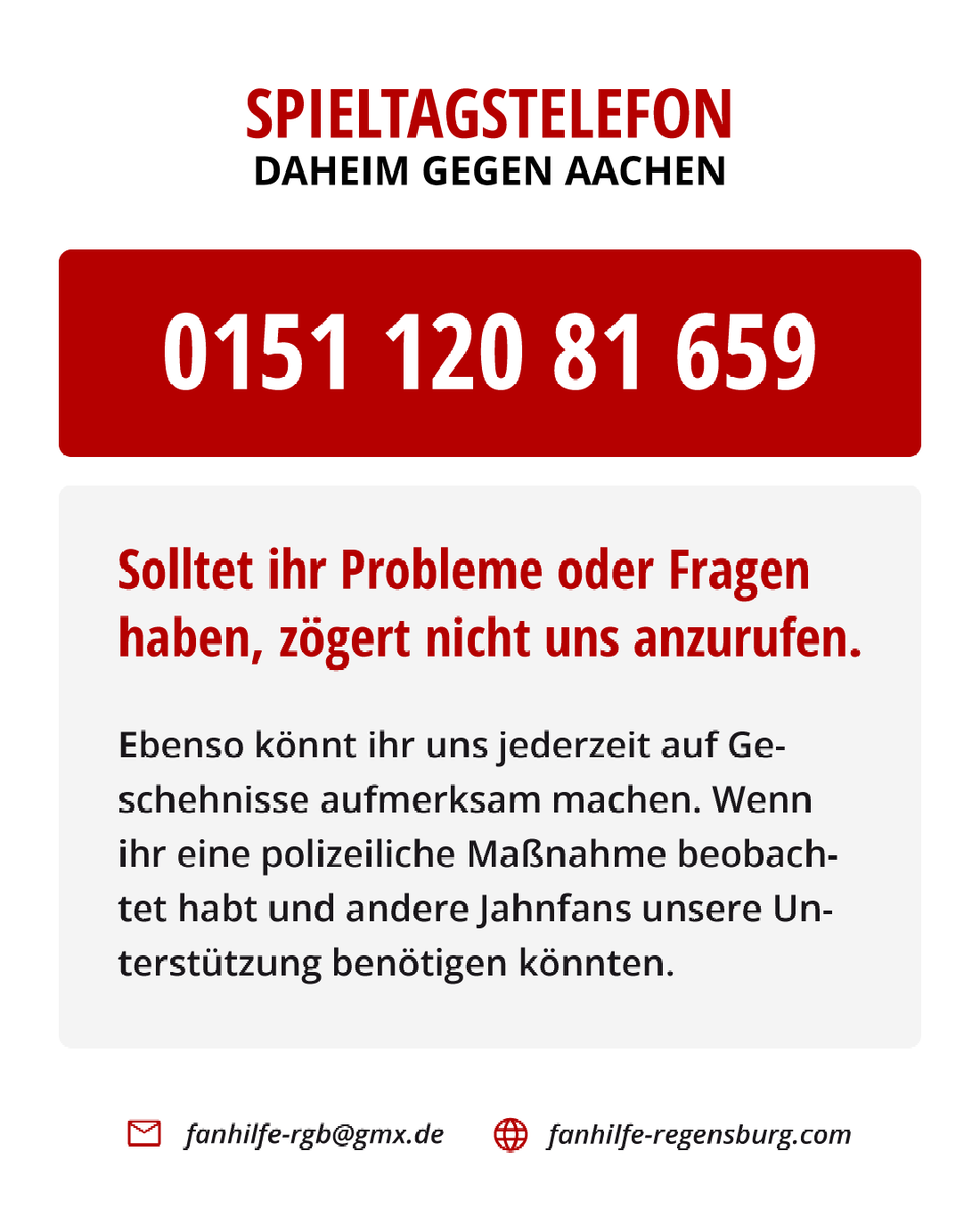 Fanhilfe_RGB's tweet photo. Bei Problemen sind wir wie gewohnt beim heutigen Heimspiel gegen Aachen unter folgender Nummer erreichbar 👇

#FanhilfeRegensburg #SSVAAC https://t.co/oCPsijeXQU