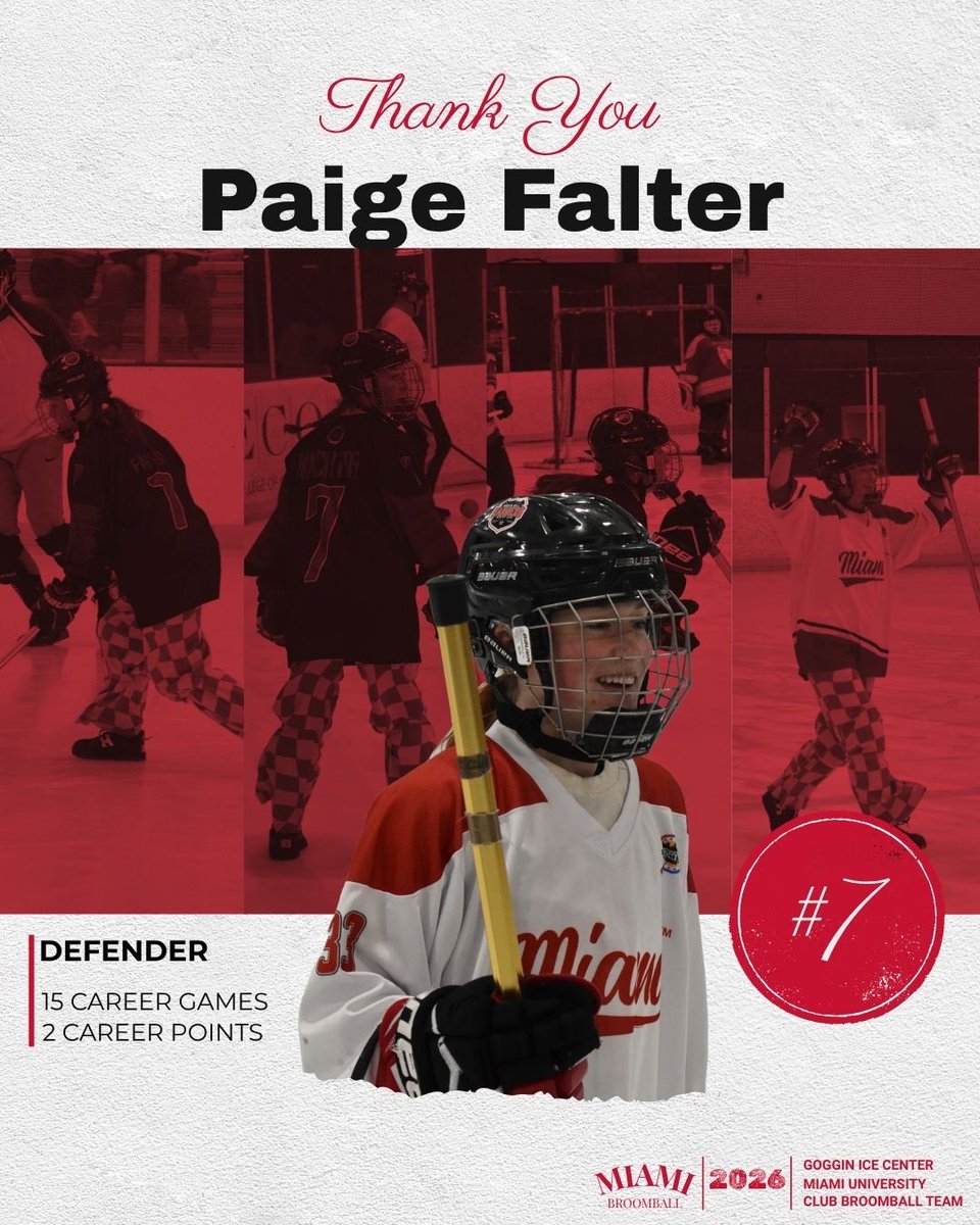 Final Senior Spotlight: PAIGE FALTER! Today is officially the FIRST DAY IF NATIONALS!! This was Paige’s first year with Miami Club Broomball, but since then, she has been nothing but an important asset to our team. Thank you Paige!

#loveandhonor #redhawks #seniorspotlight