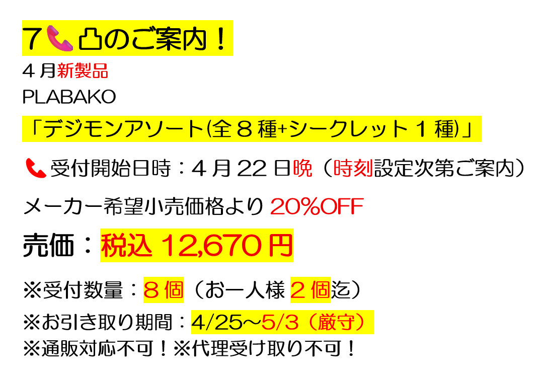 4/25発売分新製品のご案内です。 ＃7電 ＃アリスホビー