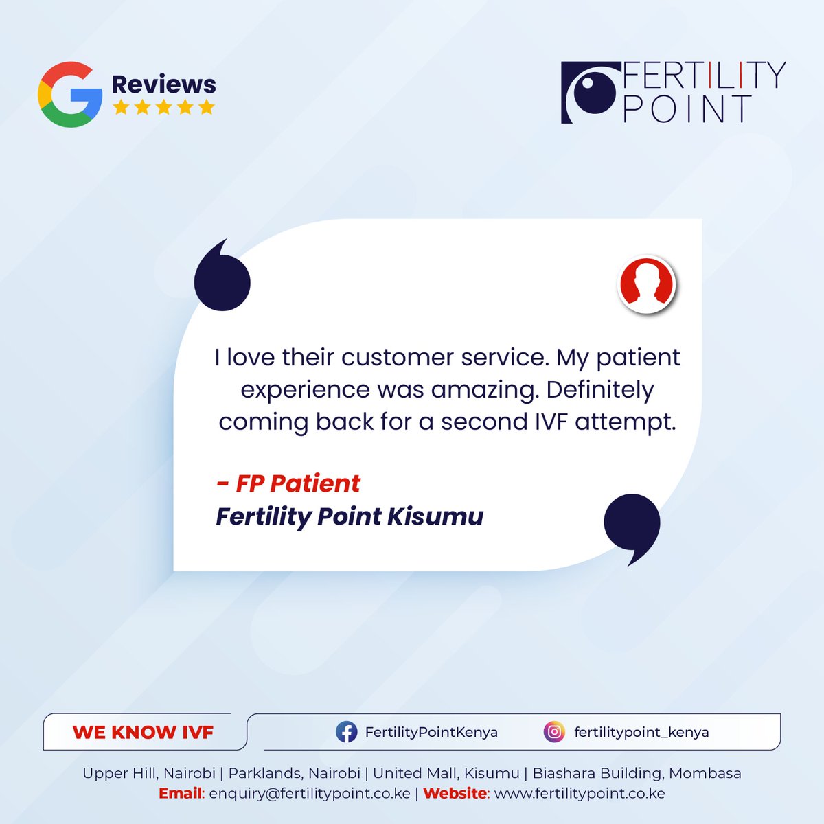 Every patient experience helps us continue improving the care and support we provide throughout the fertility journey.

Access to fertility care is no longer limited by location. To get started , reach out to us to get started +254792111222.
#kisumu  #fertilitypoint