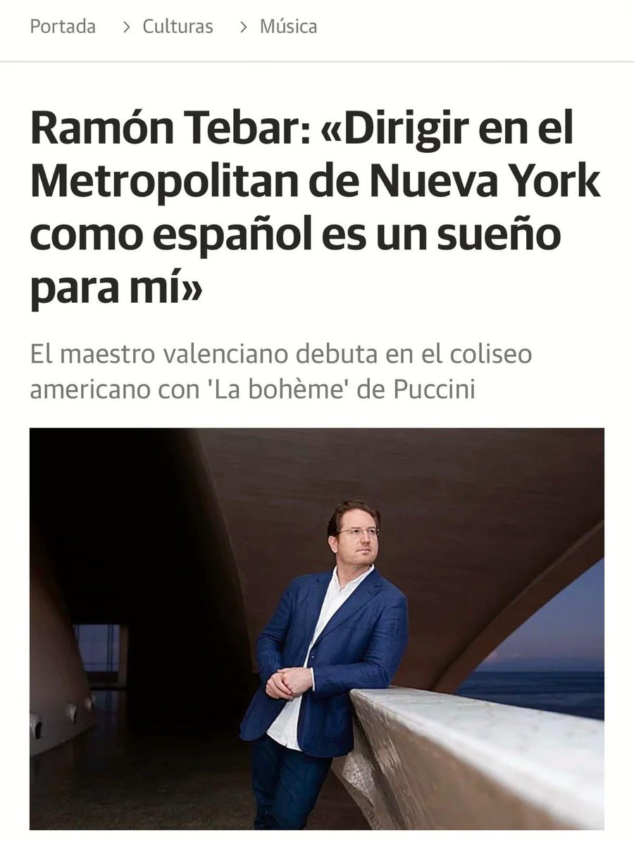 jrtebar's tweet image. Grateful to be featured in @lasprovincias Reflecting on my journey, roots, and the honor of performing at @MetOpera . Thank you to the music, the audiences, and everyone part of this path. 🙏🎶
#RamonTebar #ClassicalMusic #OperaLife #MetOpera #ArsisArtists