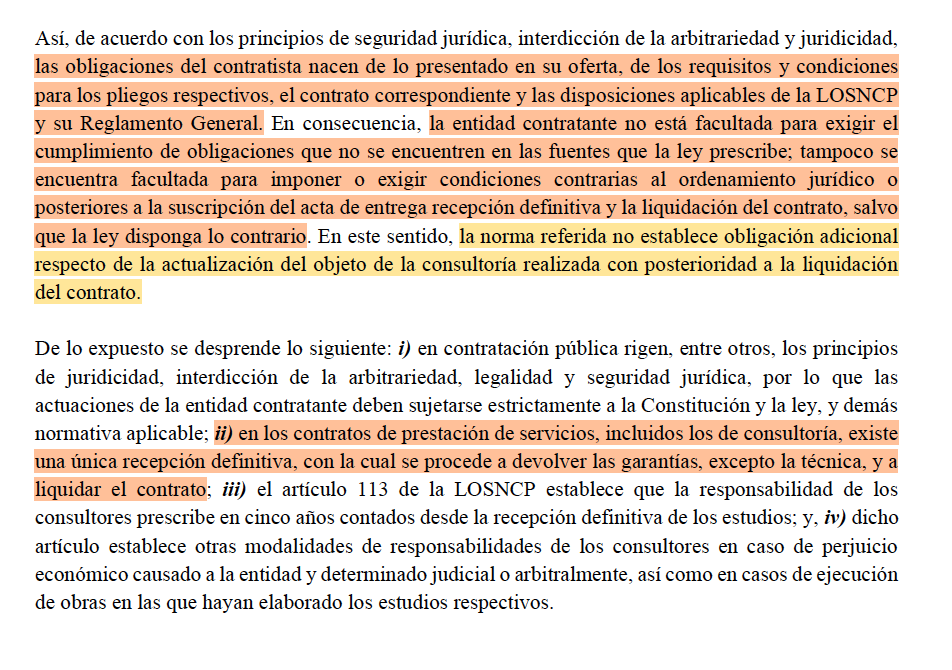 VillacresesJA1's tweet photo. #ContrataciónPública
¿Está obligado el #consultor a actualizar información luego de 5 años de la recepción?
No. Responsabilidad prescribe en 5 años desde recepción definitiva.
Entidad contratante no puede exigir obligaciones que no estén en las fuentes que la ley prescribe. https://t.co/4LhrmjpD0d