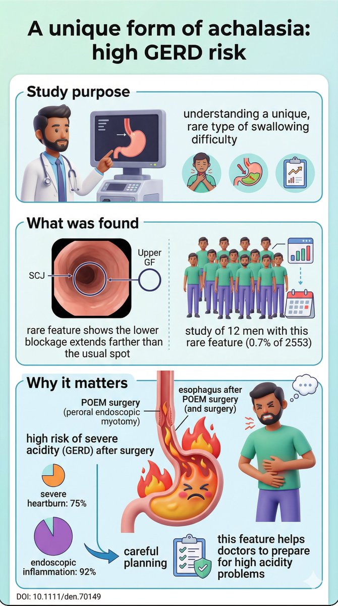 scrc_clinic's tweet image. A Rare Type of Achalasia May Increase Acid Reflux After Treatment

DOI: 10.1111/den.70149

#AchalasiaCardia #PUBMED #Study #Research #endoscopic #achalasia #junction #gastroesophageal #reflux #myotomy