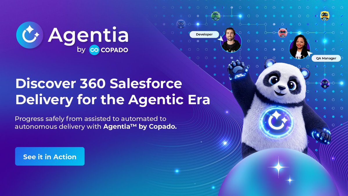 Dreamforce's tweet image. At #TDX26, @CopadoSolutions introduced Agentia—bringing AI agents into the Salesforce delivery workflow. See how teams are accelerating innovation with control: copado.com/agentia #sponsor