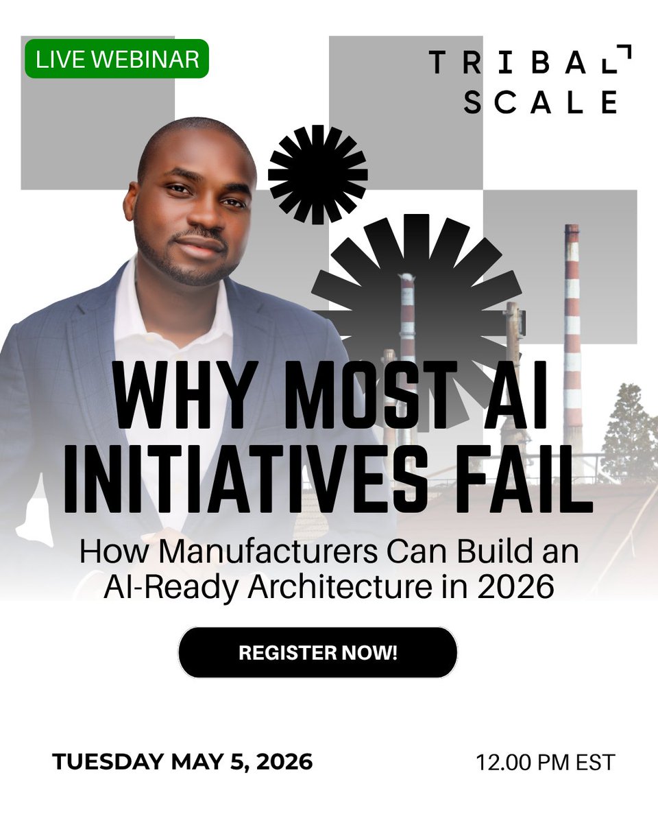 TribalScale's tweet image. Most manufacturing AI initiatives don't fail because the technology doesn't work.
They stall because the data foundation isn't ready.

Register here: hubs.la/Q04cf3Bz0
#Manufacturing #DataModernization #AI #Databricks