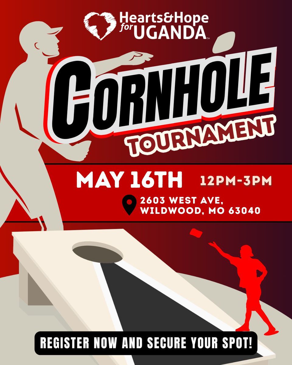 Get ready to toss some bags for a great cause! 🎯❤️

Join us for the Hearts &amp; Hope for Uganda Cornhole Tournament! 

🗓 Date: May 16th
⏰ Time: 12 PM - 3 PM
📍 Location: Good News Brewing, 2603 West Ave, Wildwood, MO 63040

🔗 Register now at: heartsandhope.org/cornhole