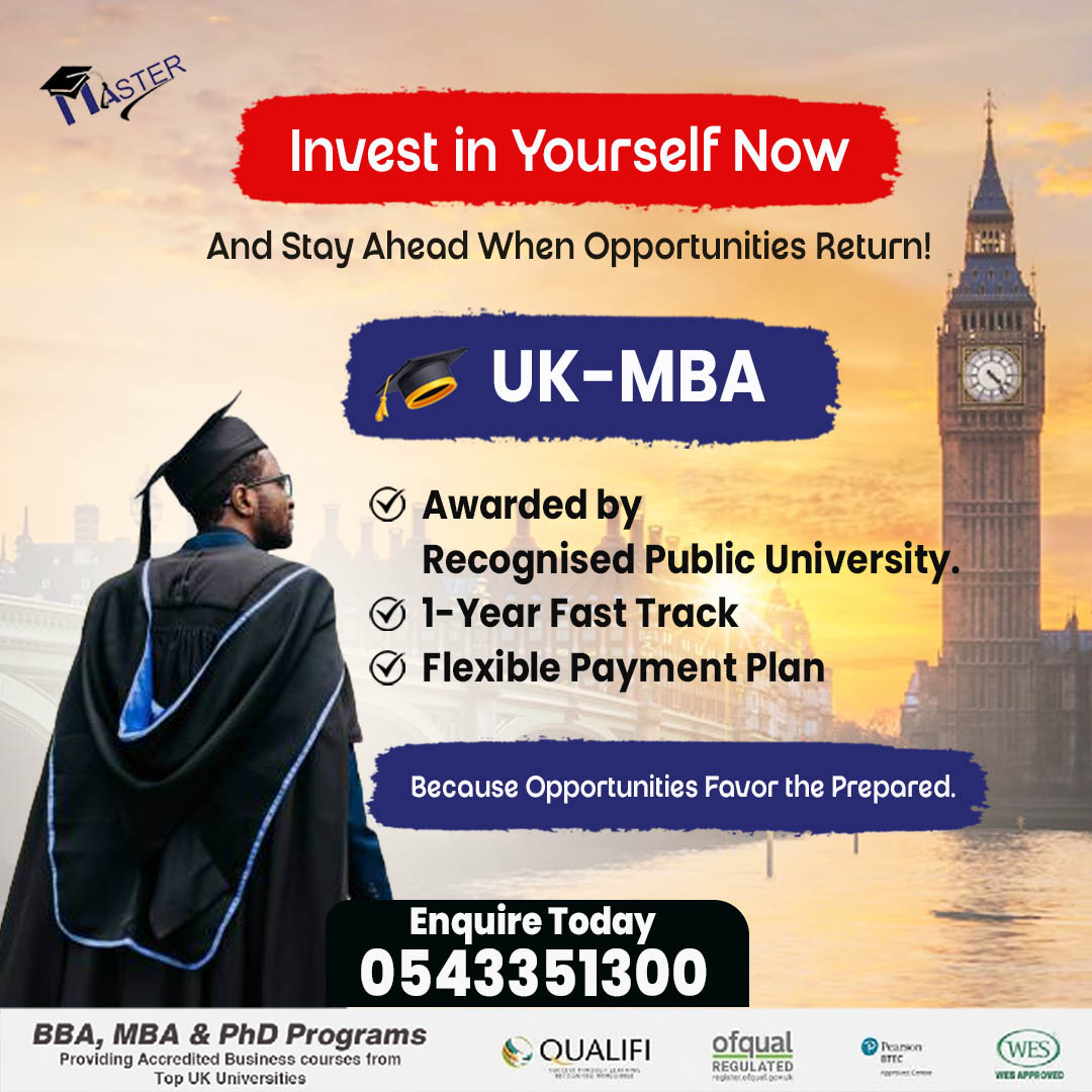 MastersUAE's tweet image. 𝐃𝐨𝐧’𝐭 𝐰𝐚𝐢𝐭 𝐟𝐨𝐫 𝐭𝐡𝐞 𝐫𝐢𝐠𝐡𝐭 𝐭𝐢𝐦𝐞 — 𝐩𝐫𝐞𝐩𝐚𝐫𝐞 𝐟𝐨𝐫 𝐢𝐭.
Elevate your profile with a UK MBA and position yourself for strategic roles, higher earning potential, and long-term career growth.

📲 WhatsApp: 0543351300

#MasterInstitute #StudyInUAE #MBA