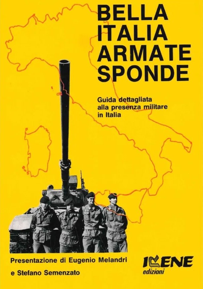 🧵Vi racconto una chicca:
Non so se lo sapete, ma all'inizio degli anni '90 esisteva un libro anarchico che elencava tutte le basi militari in Italia.  Il libro si chiama: "Bella Italia armate sponde: Guida dettagliata alla presenza militare italiana". Lo si trova ancora in giro.