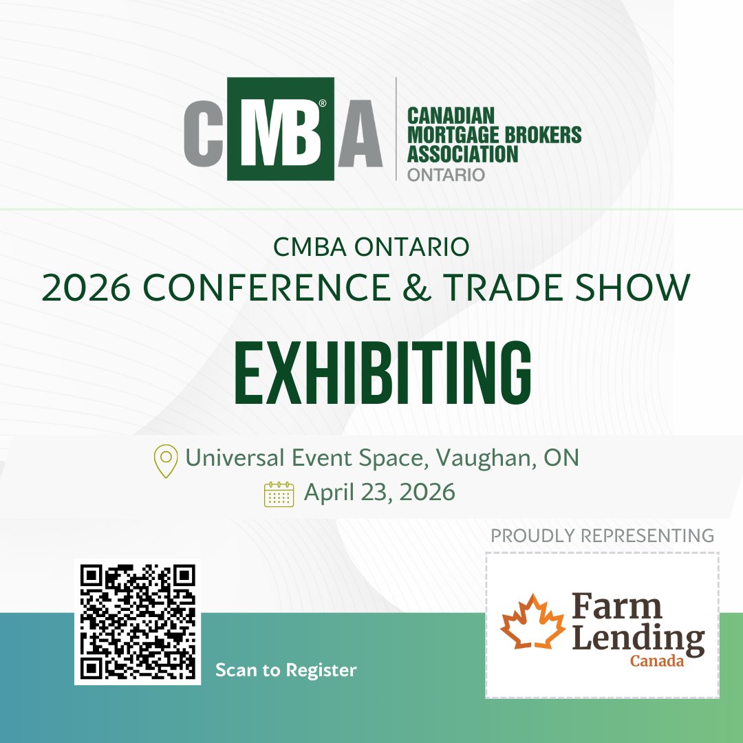 FarmLendingCAN's tweet photo. We’re excited to be exhibiting at the 2026 Annual Conference &amp; Trade Show!
📍Booth – 63

#MortgageBrokers — looking beyond conventional solutions? Stop by and see how we’re filling the gap with flexible financing for rural, agricultural &amp; complex files.

 #AgFinance @CMBAOntario https://t.co/CEtNY6i2sA