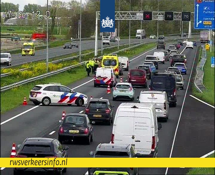 Ongeluk met drie voertuigen op de A7 bij Purmerend