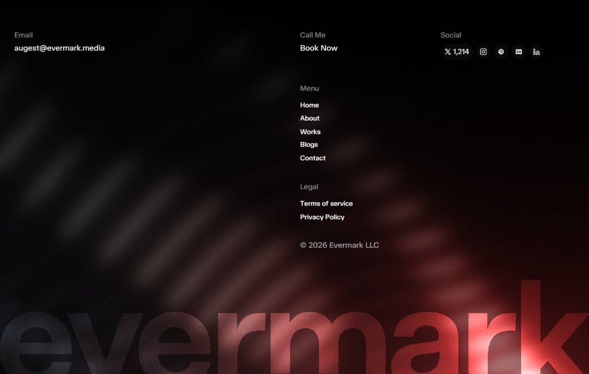 ClarivStudio's tweet image. Ending strong matters.

Evermark’s footer is designed to convert — clear structure, smart links, and a final push that actually gets clicks.

No clutter. Just intent.

Launching soon 👀

@framer  #webdesign #uxui #footerdesign #conversiondesign #designsystems #nocode #framerdev
