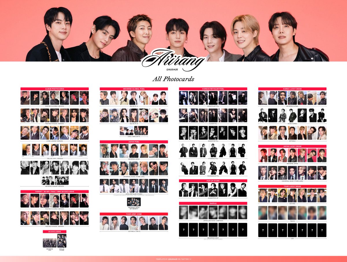 Updated BTS ARIRANG Photocards PCs Only template with the Goyang