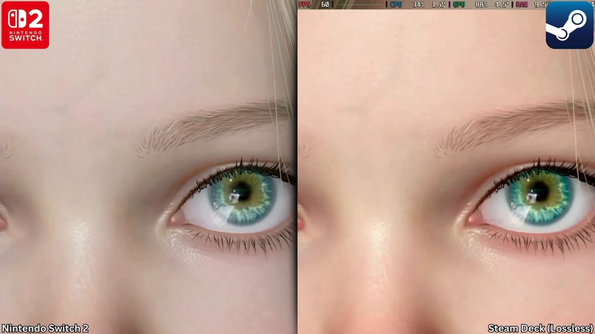 TRIPSTER0's tweet image. Pragmata 

Steam Deck(LS) VS Switch 2(DLSS)

Steam Deck blows the Switch 2 out of the water, specially on hair physics and picture quality and rendering, definitely you can see alot less dithering on the Steam Deck.

#SteamDeck 💪
#Switch2 🤦‍♂️