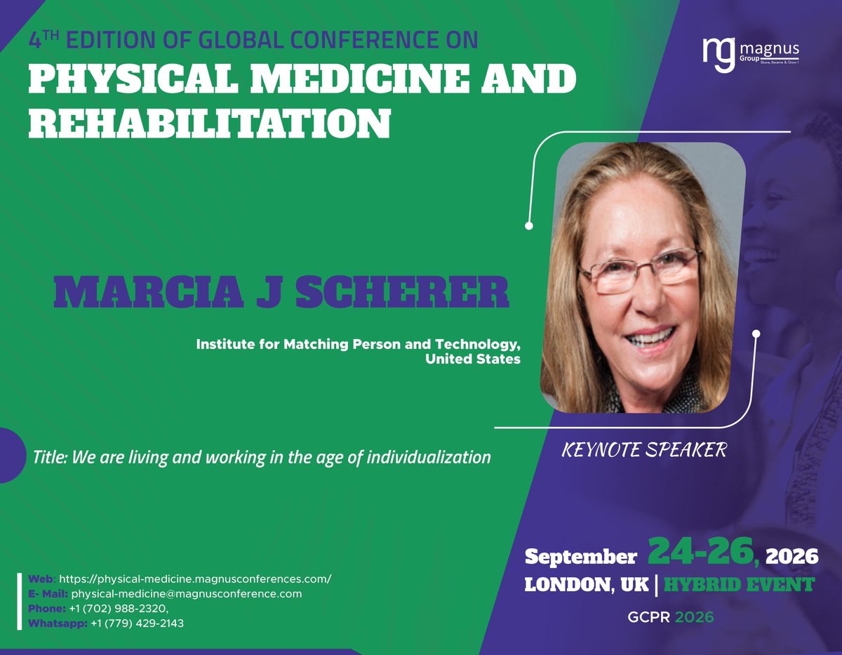 GCPR_Event's tweet photo. We are delighted to announce that #MarciaJScherer from the #InstituteforMatchingPersonandTechnology, USA, will be delivering a keynote address @GCPR_Event Hosted by @magnus_group.Fordetails : https://t.co/EKqJh8gDJJ 📅Sep 24-26, 2026, 🇬🇧London, UK #rehabiliation https://t.co/3Szfz10dJ9