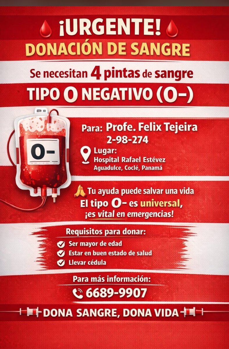 Pamelatejeira16's tweet photo. Necesitamos pintas de sangre para mi papá! Se cubren los gastos de ser necesario
Banco de Sangre del Rafael Estevez trabaja de lunes a viernes de 8:00 am a 12:00 md https://t.co/pXPvZ9cLU4