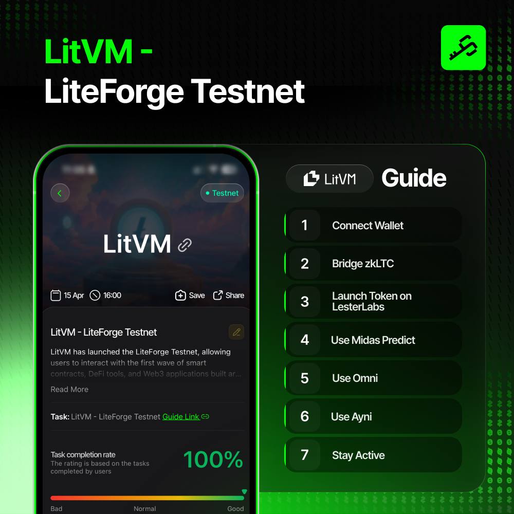 🔝 LitVM – LiteForge Testnet (free farming)

<a href="/LitecoinVM/">LitVM</a> launched LiteForge testnet. You can already start interacting with the network and potentially qualify for future rewards.

👇How to start:
• add LiteForge network to wallet
• claim test tokens from faucet
• bridge zkLTC