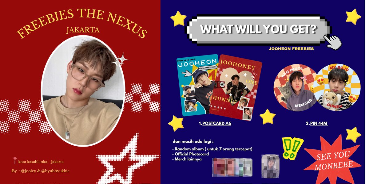 ✨️FREEBIES THE NEXUS - MONSTA X JAKARTA ✨️

Hiii Monbebe!!
aku dan <a href="/joolcy/">juls</a> ingin membagi-bagi freebies nih, mungkin yang sukak sm jooheon bisaa diambil yach!! 💖

ayoo colek kami, nanti dapet album loh, jangan malu-malu yachhh 👀

#MONSTAX #MONSTAX_THEX_NEXUS_JKT