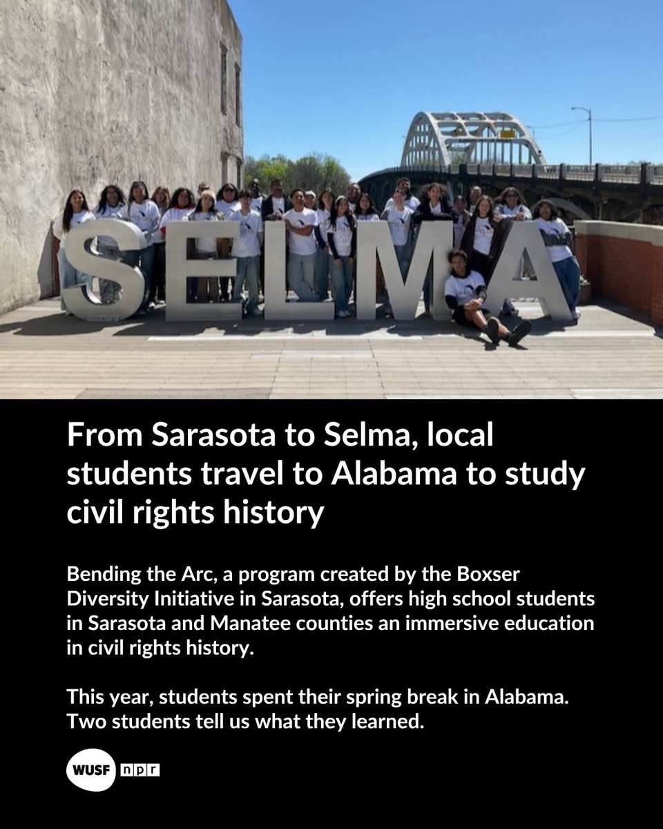 wusf's tweet image. Bending the Arc, a program created by the Boxser Diversity Initiative in Sarasota, offers high school students in Sarasota and Manatee counties an immersive education in #CivilRights history.

Here's what two students there learned this year. 

Read more: wusf.org/education/2026…