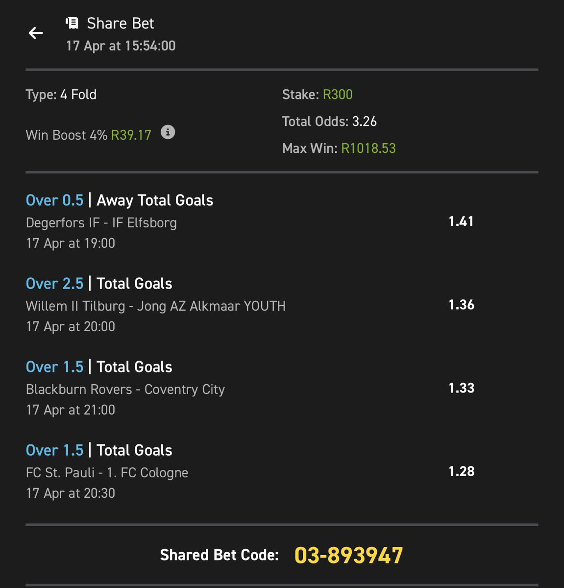 Friday Night Diski, T2🏟️⚽️

Kick off🕐: 19:00

Booking Code🧾: 03-893947

3.26 odds 🍏

Use My Promo Code🎯: RICKY50

👉🏾See bio for more details

🆘18+ Only | T&amp;Cs Apply
