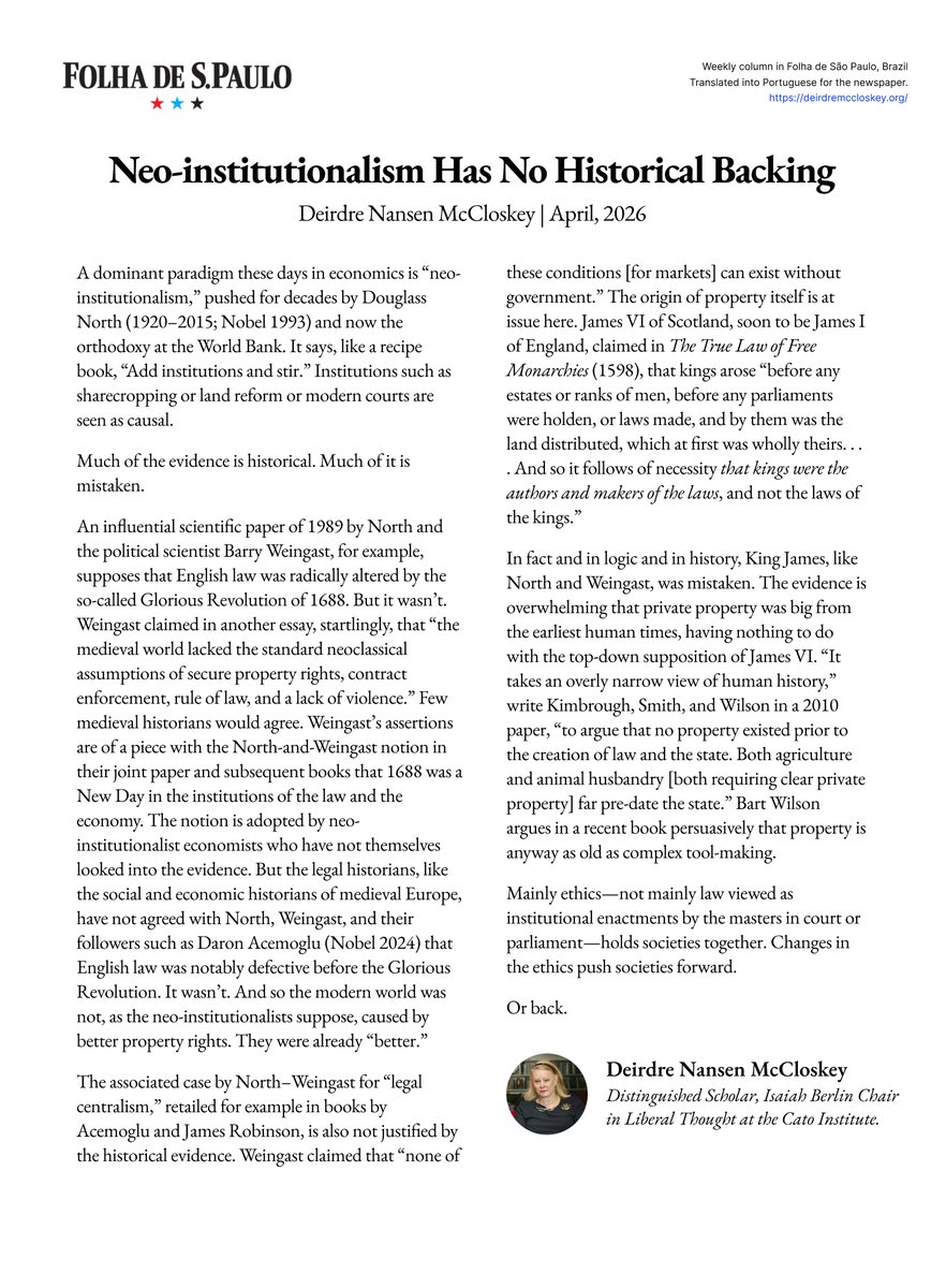 Deirdre Nansen McCloskey tweet media