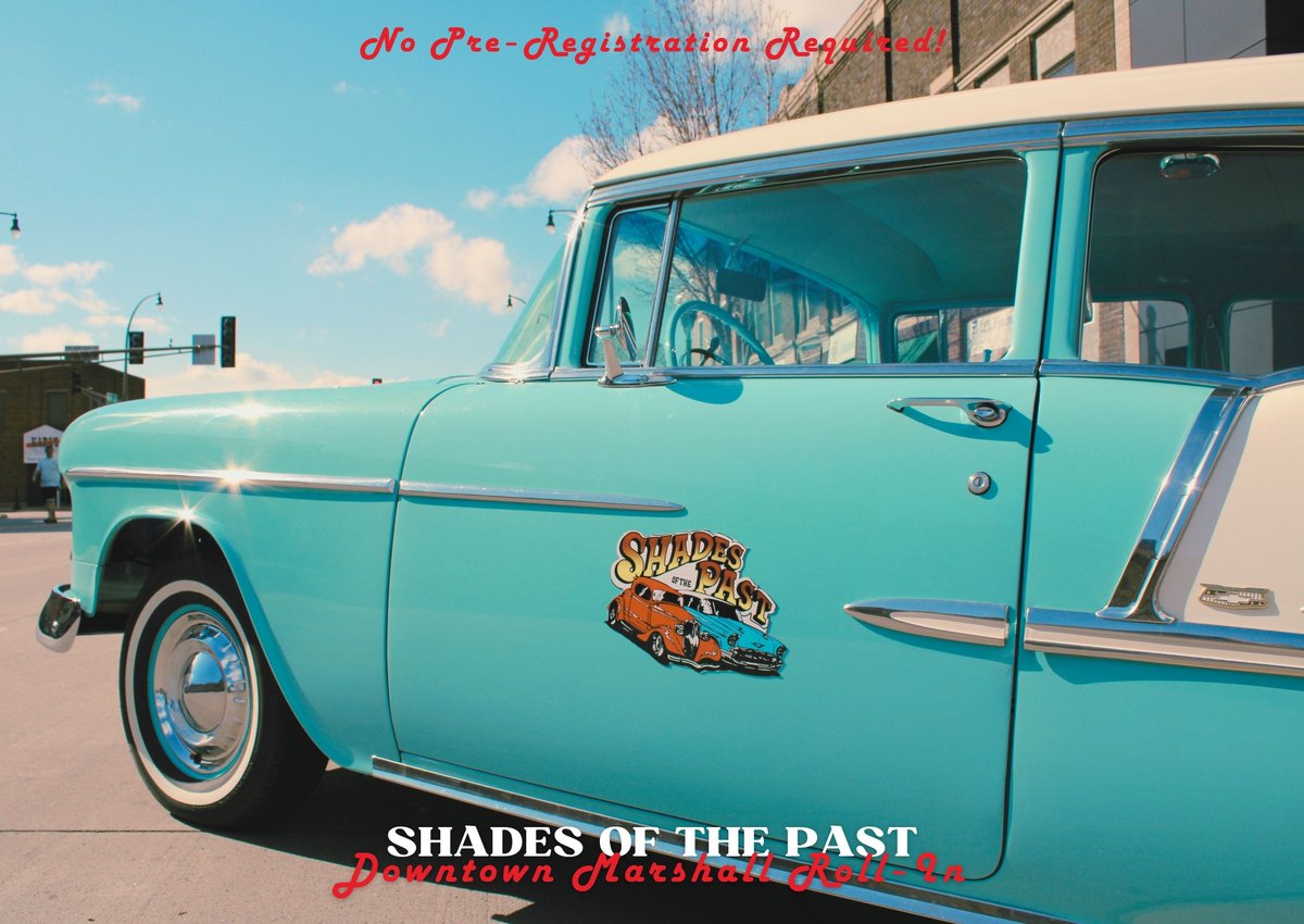 🌟🚗You can roll right into the Shades of the Past Downtown Marshall Roll-In without pre-registering! Just show up &amp; roll into a spot &amp; enjoy the show. Plus, it's FREE to attend + participate. We hope you can join us!

📆Thursday, May 7
🕓4:00pm to 7:00pm
📍Main Street + 3rd