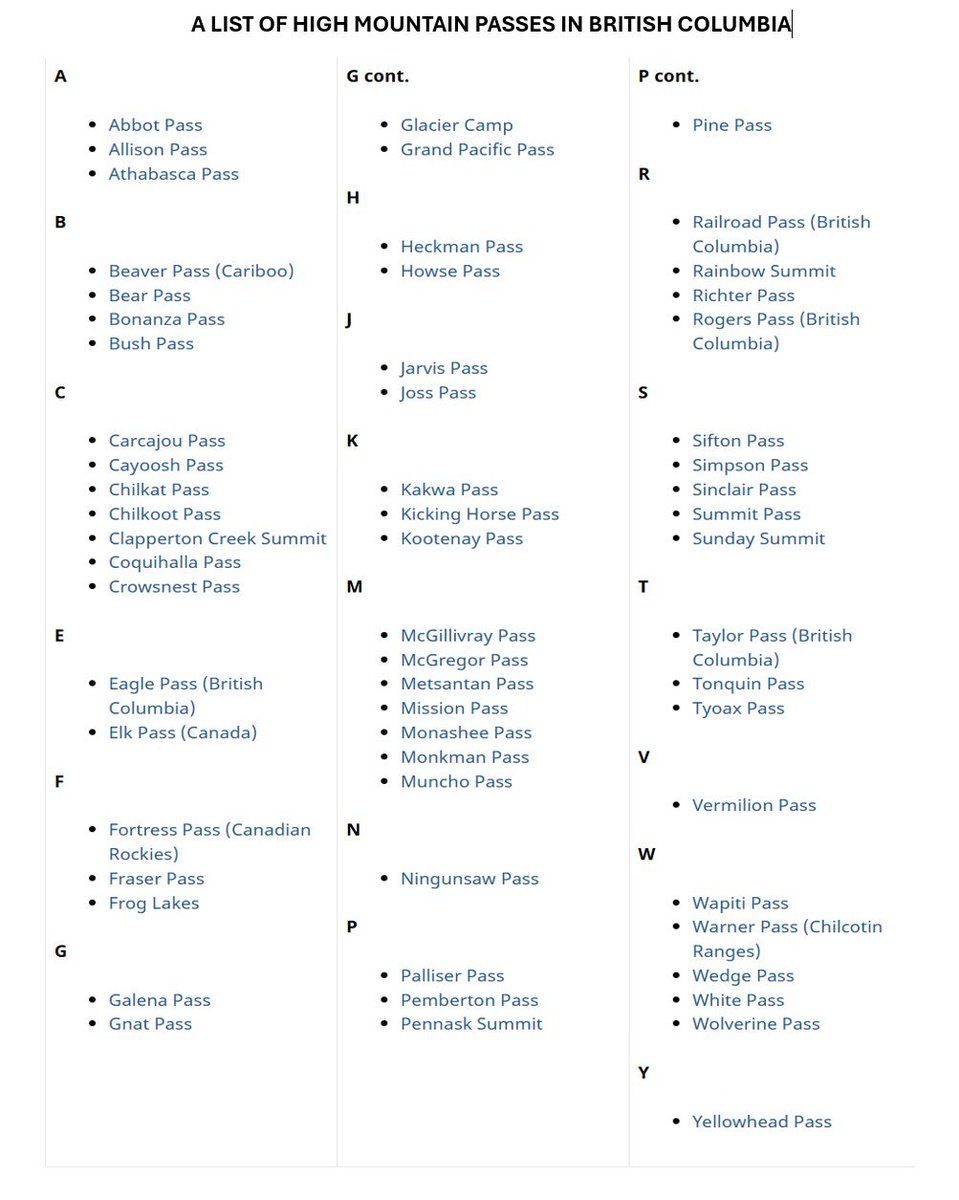 DriveBC's tweet image. #BritishColumbia has many high mountain🏔️passes, 50 of which are listed below. High mountain roads can experience sudden weather changes. Winter tires are still required until April 30th, as road conditions will also change.