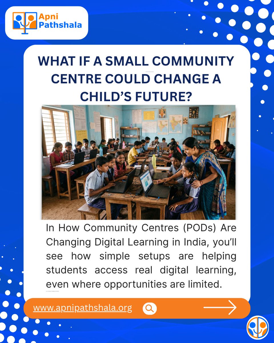apnipathshalain's tweet image. Real learning doesn’t need big classrooms, just the right space and guidance.
These community centres are quietly building digital futures across India.

👉 See how this is happening on the ground:
apnipathshala.org/community-cent… 

#DigitalLearning #CommunityEducation #ApniPathshala
