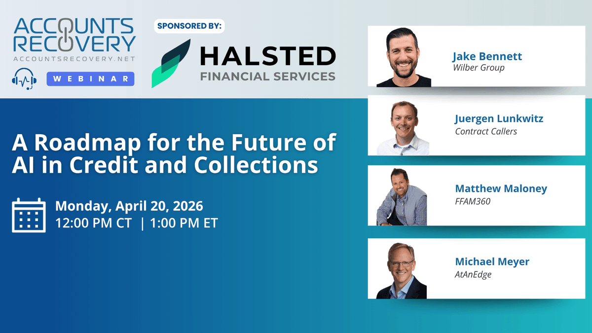 HalstedLLC's tweet photo. We are excited to be sponsoring an upcoming https://t.co/5oJvpFq6RS webinar. The event will be held on Monday, April 20 @ 1pm ET. The topic is, "A Roadmap for the Future of AI in Credit and Collections." Click here to register: https://t.co/8Pn7ljj7Az https://t.co/CgSPvEufl1