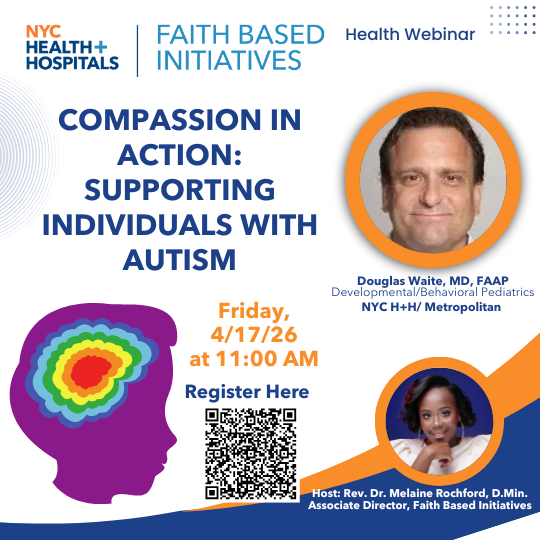 NYCHealthSystem's tweet image. #HappeningToday: Join NYC Health + Hospitals Faith Based Initiatives team for a comprehensive webinar on supporting those with #autism. April is #WorldAutismMonth, and this webinar equips faith &amp;amp; community leaders with practical tools and compassionate insights to better support