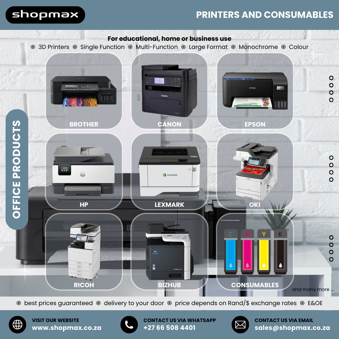 SHOPMAX6's tweet image. 🖨️ Upgrade your printing
✔️ Reliable
✔️ Cost-effective
👉 Request a quote:
shopmax.co.za/request_produc…
#Printers #OfficeTech #Shopmax