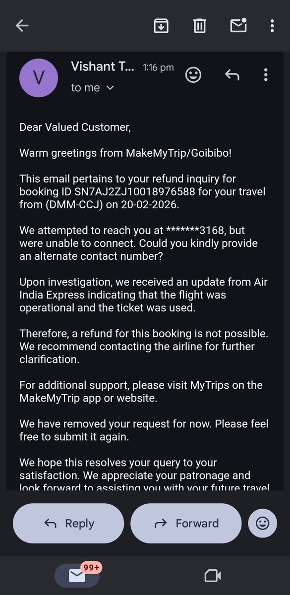 _sai_25_'s tweet photo. @makemytripcare @makemytrip  you guys are very cheap unethical ****do dedicated team nothing you take the money and no refund and making headache to customer no proper response taking money like theifs. My pnr D3QYYC
Guys #nomakemytrip #fraud #customersupportfaps #customerrights https://t.co/Hv1iMSCapu
