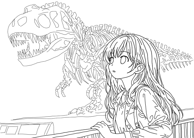 AtelierClutch's tweet image. This drawing shows a girl gazing at a dinosaur skeleton. I created it to commemorate Dinosaur Day in Japan, which dates back to April 17, 1923, when Roy Andrews began the expedition that led to the discovery of the first fossilized dinosaur eggs.
#roughsketch #drawing #dinosaur