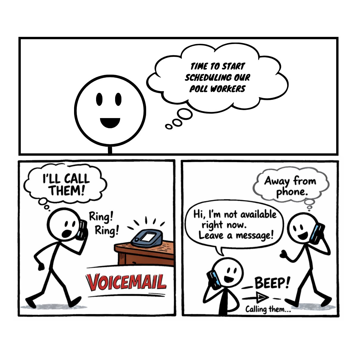 Soch_Inc's tweet image. Call. Voicemail. Callback. Repeat. 
If scheduling poll workers feels like an endless game of phone tag… you’re not alone.
Integra helps you break the cycle with streamlined, real time communication tools. Ready to hang up on the chaos? Let’s talk. 😀 #SochInc #Integra #Elections