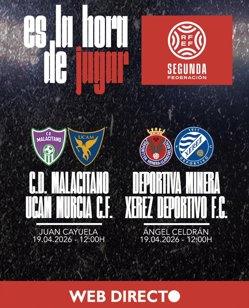 webdirecto_com's tweet photo. ¡La #SegundaFederación esta que arde por arriba y por abajo! 🔥

👉 Con todo por decidir, este fin de semana traemos dos partidos del grupo IV.

📺 ¡Vívelo con nosotros en https://t.co/TVzSBdd7ul! 🙌 https://t.co/nnxjp8WzmI