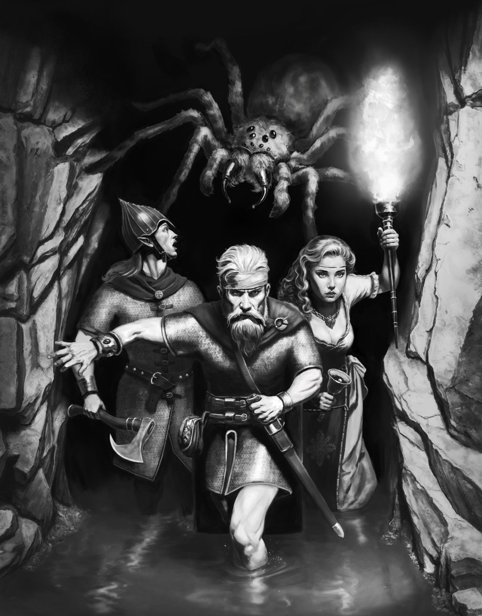 MikePerryArt's tweet photo. Step 1: lock the drawing. Step 2: paint the light.
Approved pencils and full black and white underpainting for the HackMaster 25th Anniversary cover. Everything resolved before color touches the canvas — values, atmosphere, depth. The cobwebs come last.
#HackMaster #TTRPG #CoverArt #IllustrationProcess #FantasyArt #RPGArt #TabletopRPG #KenzerAndCo