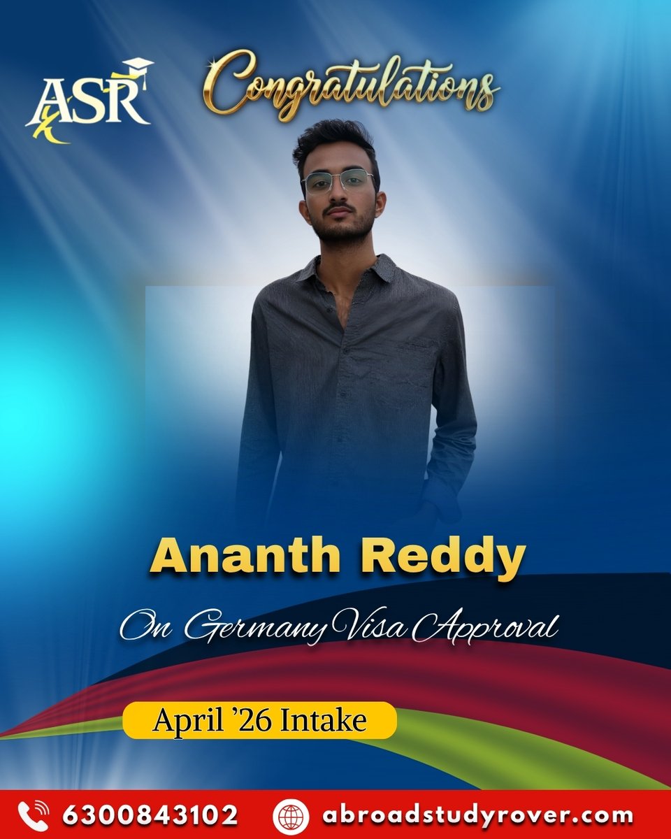study56415's tweet image. 🎉 Congratulations to Ananth Reddy on securing his Germany Student Visa Approval 🇩🇪

Another success story begins! Wishing him great success as he starts his Master’s journey in Germany.

#Congratulations #StudyInGermany #GermanyVisa #StudentSuccess #AbroadStudyRover