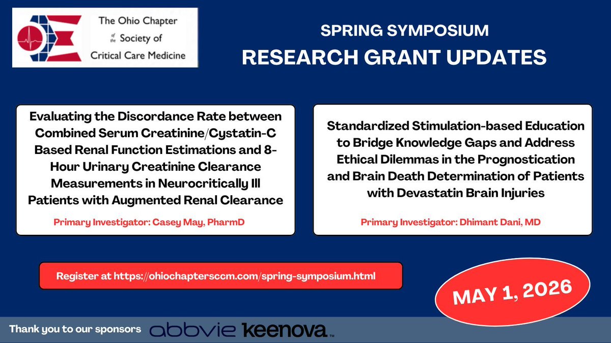 SCCMohio's tweet photo. Do you practice in, or are interested in neurocritical care? 🧠 Then you'll want to be present for our research grant updates at our Spring Symposium! It's not too late to register- visit our website or click here: https://t.co/KX0GVur43V https://t.co/bn6W6vVy67