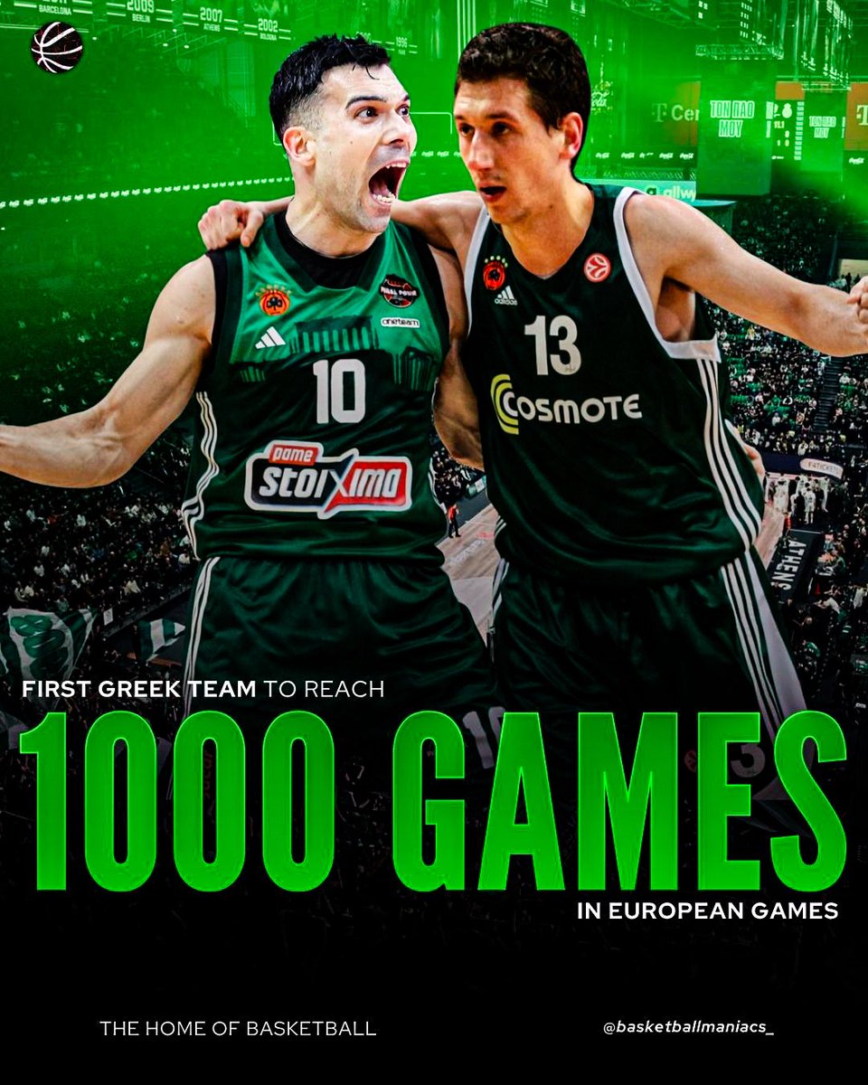 bballmaniacs_'s tweet image. Historical day today for Panathinaikos, as the game against Efes will be their 1,000th in European competitions🤩

This makes them the first Greek team to reach 1,000 European matches and the 4th in Europe overall, after Real, Maccabi, and Barcelona🔥

via: @YPsar 

#basketball