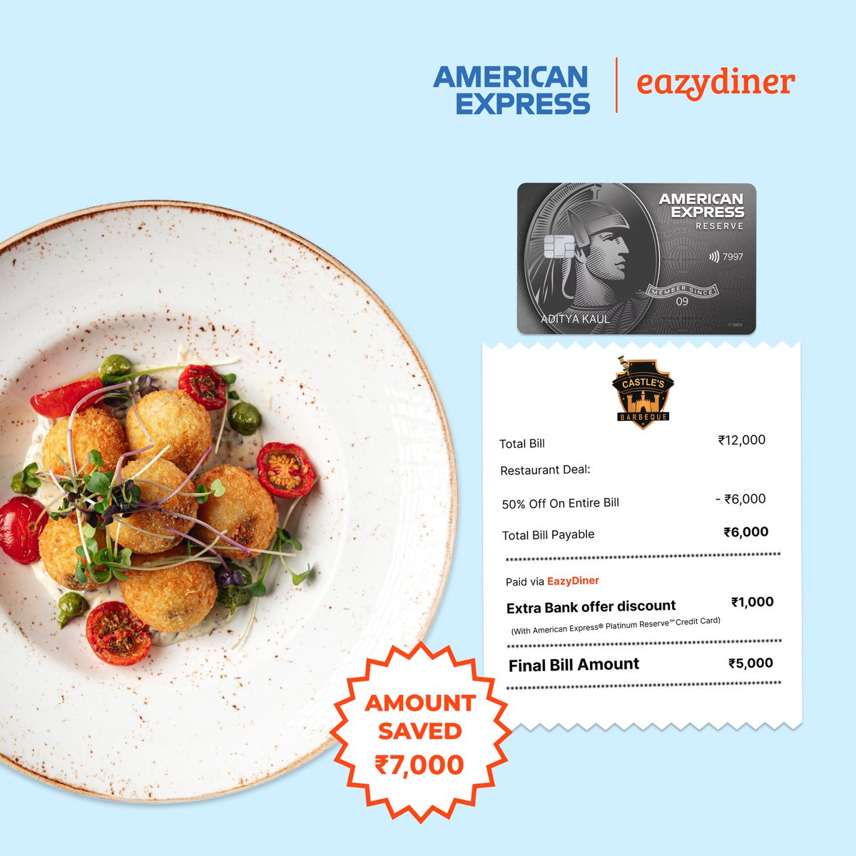 eazydiner's tweet photo. The reservation is made. The bill? Taken care of. Grab FLAT ₹1,000* off when you pay on the EazyDiner app with your American Express®️ Platinum Reserve℠ Credit Card.
Offer valid till 30th April 2026.
*T&amp;C apply https://t.co/LGuwqo2dQY