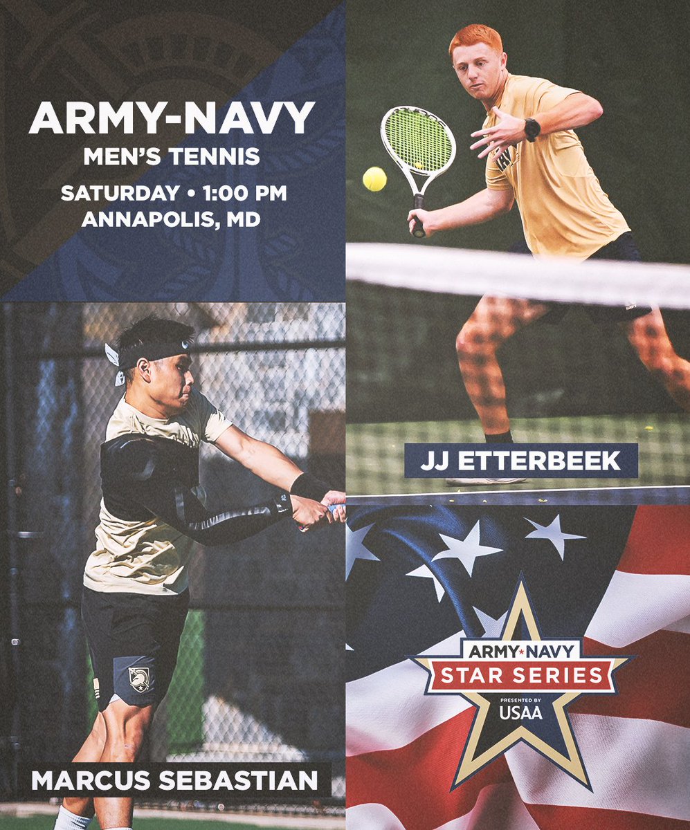 ArmyNavyGame's tweet photo. Our final Star of 2025-26 is on the line Saturday in Annapolis with the men's tennis teams facing off!

Live Results → https://t.co/EjCbQ7OvMF

#ArmyNavy https://t.co/HNNLowrHQo