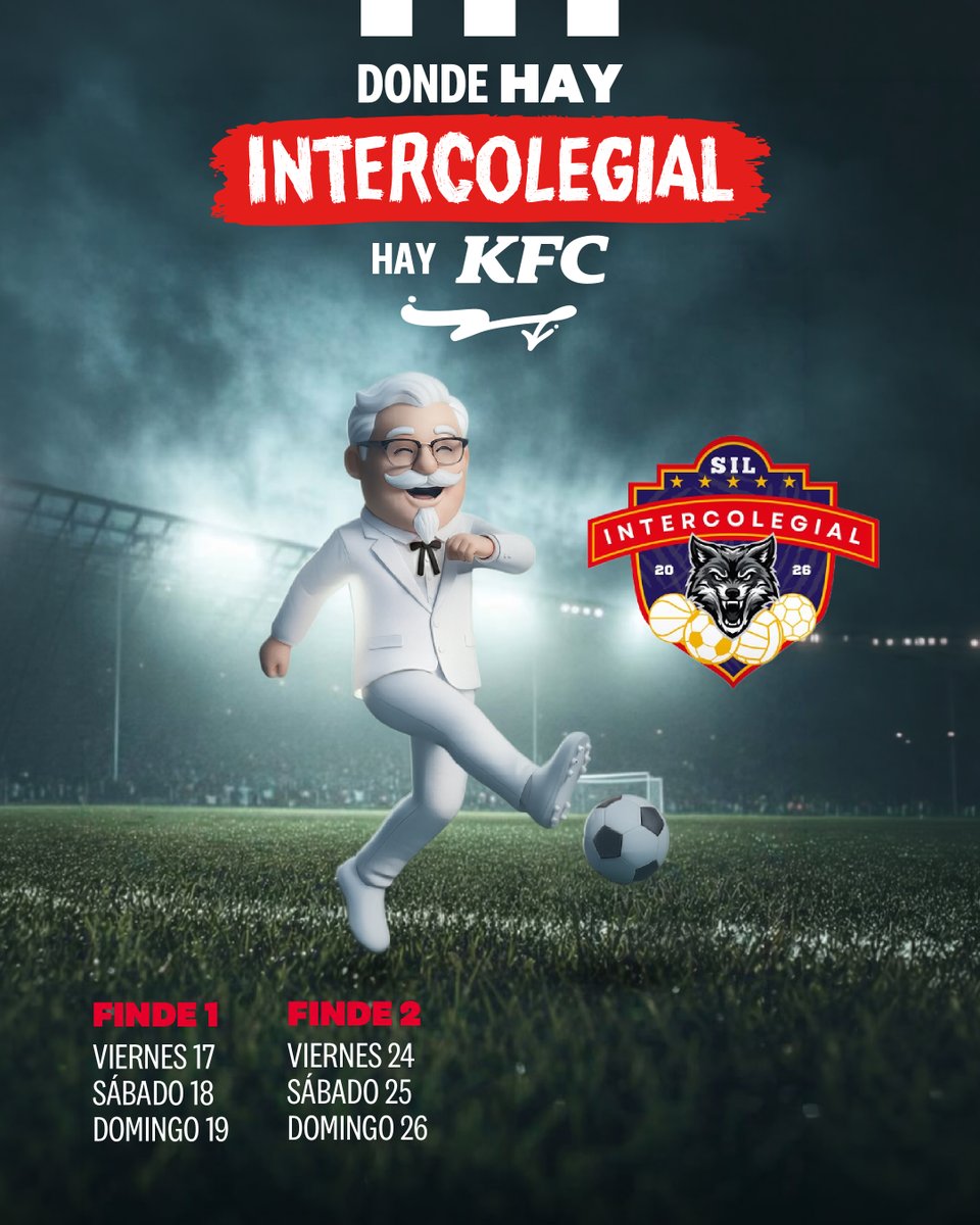 Arrancó el Intercolegial del SIL​
y KFC ya está presente.​

Listos para acompañarte​
entre partidos, gritos y mucha hinchada.​
Pasá por nuestro stand y llénate de energía. 🍗