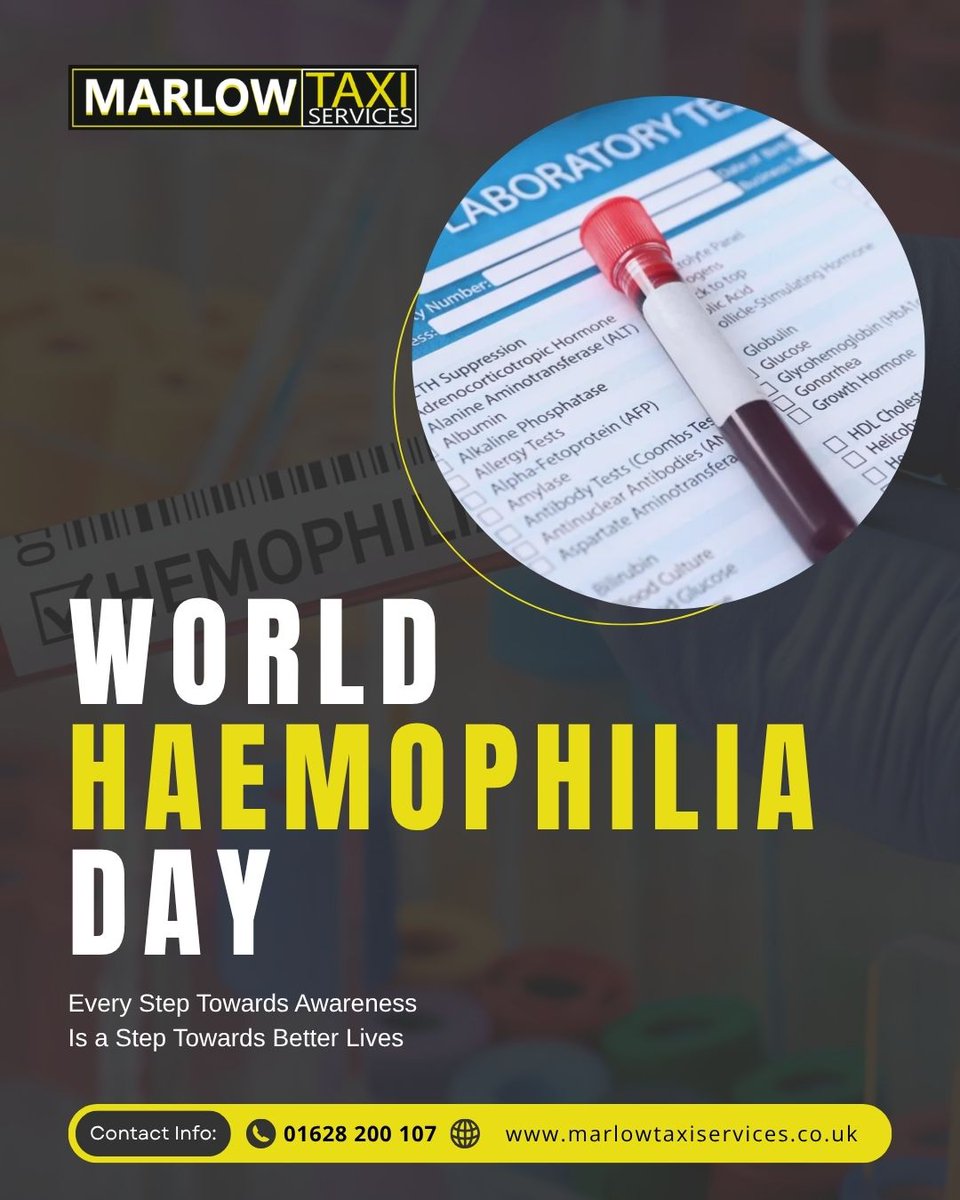 marlowtaxis's tweet image. This World Haemophilia Day, let’s come together to raise awareness and support those affected by haemophilia

☎️01628 200 107
🌐marlowtaxiservices.co.uk/book-now/

#MarlowTaxis #MarlowTaxiServices #BookNow #ContactUs #TaxiService #WorldHaemophiliaDay #RaiseAwareness #SupportAndCare