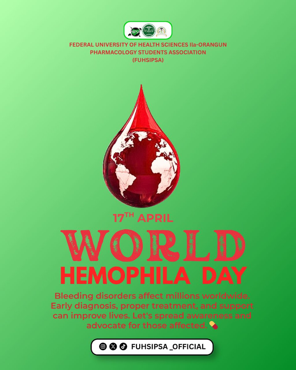 _PharmaXperts's tweet photo. Not all wounds are visible.
Not all bleeding stops easily.
Today, we raise awareness for haemophilia and support everyone living with it. 🩸
#WorldHaemophiliaDay #FUHSIPSA https://t.co/p2e5VHQBxR