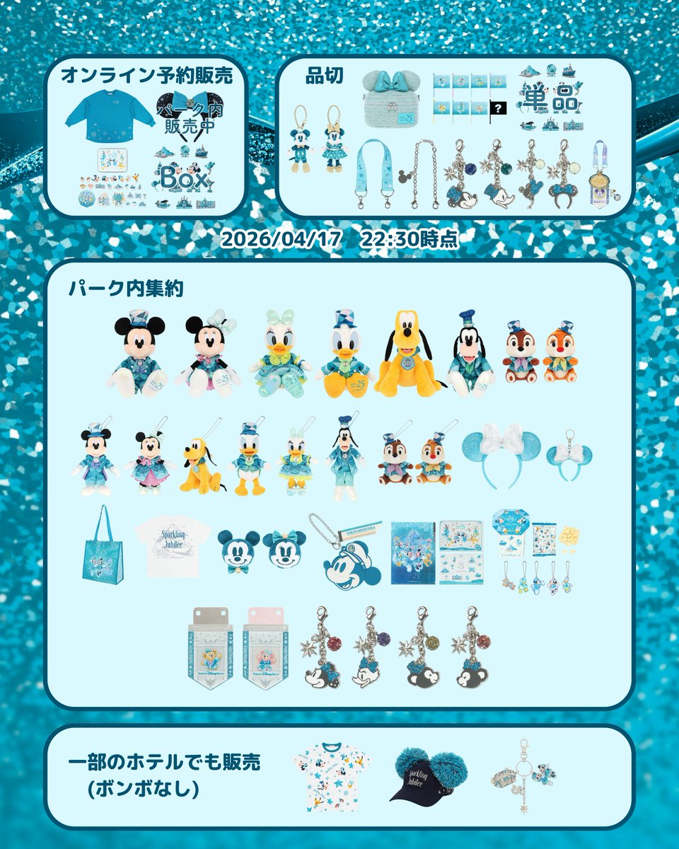 tdr_415's tweet image. ━━━━━━━━━━━
#東京ディズニーリゾート
💎スパークリング・ジュビリー
✎𓂃22:30時点

⚠️パーク内集約グッズ
パーク内集約していた一部グッズが一部　　のホテルで取扱い開始！

ここに記載されていないグッズは、ボンボ取扱いあり⊹˚.

※アプリ確認の為、詳しくは現地で確認を！
#TDR__now