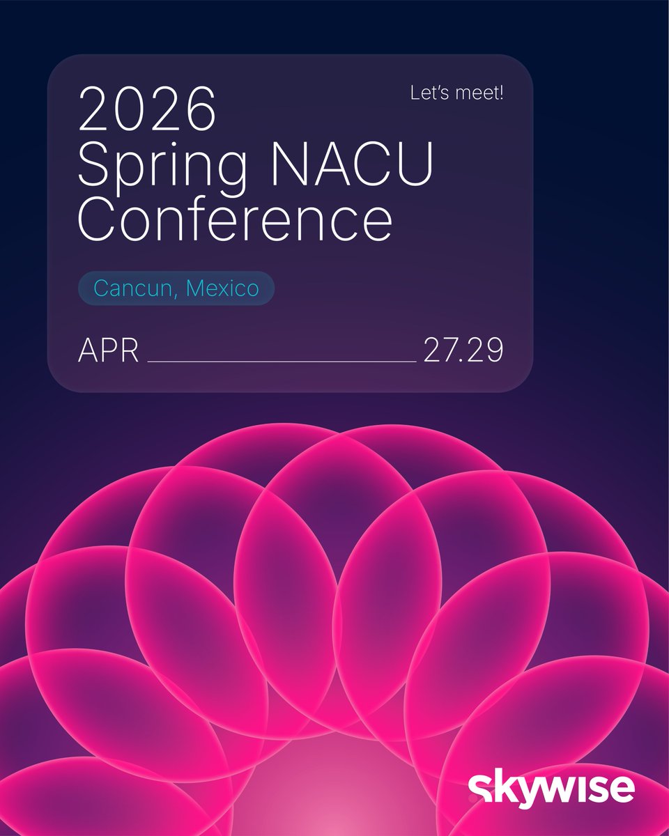 Skywise_digital's tweet photo. We’re thrilled to be back with the NACU community! ✨
Join us in Cancun from April 27- 29 to see what’s new at Skywise. Connect with our experts Andrew and Boro on-site to discuss our latest innovations and how we're moving the industry forward.
See you in Mexico! 🌴 https://t.co/1peQ7dz9F8