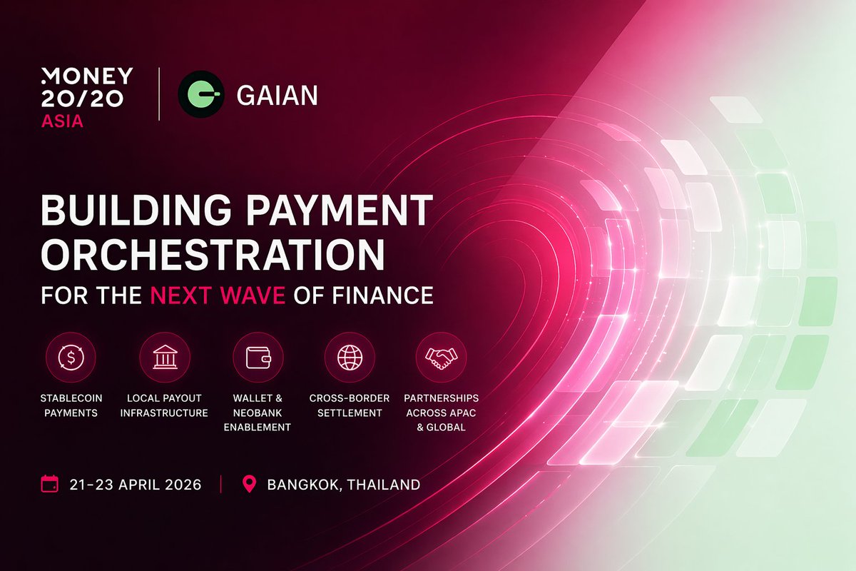 Gaian_hq's tweet photo. We’re building the orchestration layer between global stablecoin liquidity and local banking rails, making it easier for wallets, neobanks, PSPs, and fintech builders to launch pay-ins, payouts, and embedded finance flows across APAC & Global.

✔️ If you’re exploring:

• Stablecoin payment use cases
• Local payout infrastructure
• Wallet / neobank enablement
• Cross-border settlement
• Partnership opportunities in APAC & Global

We’d love to connect at Money20/20 Asia.