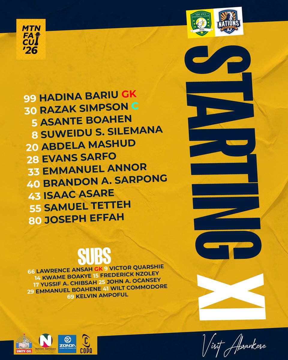 nationsfcgh's tweet image. Starting XI Vs Aduana FC✊

WIFW 🔵🟠⚪️ 🦅 

#NFC #copa #UnityOil #NationServices #Zonda