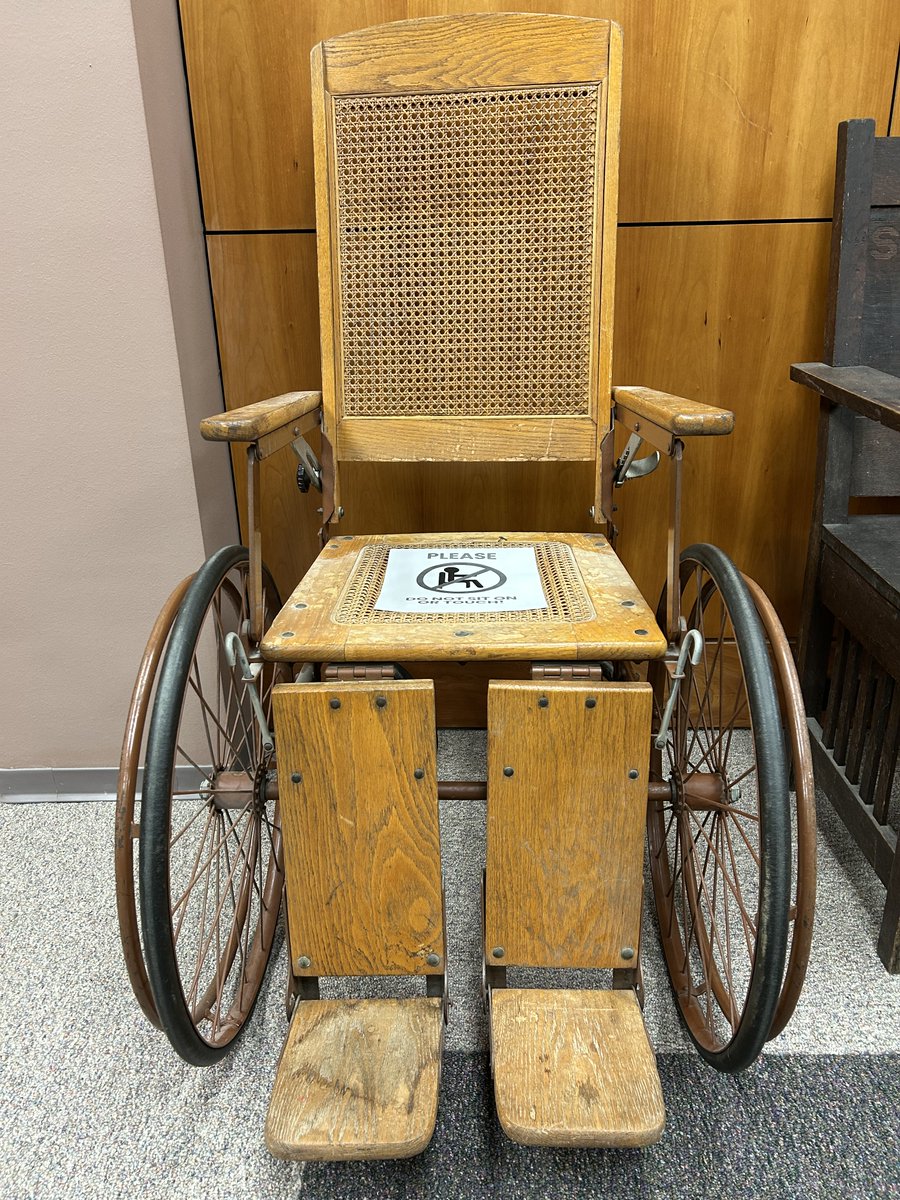 ULSpecColl's tweet photo. New in the Jefferson Caffery Reading Room, a Nursing Department wheelchair from the SLI era (1920s–1950s).

A glimpse into past medical care, and how far it’s come. https://t.co/4fkopP1I4K