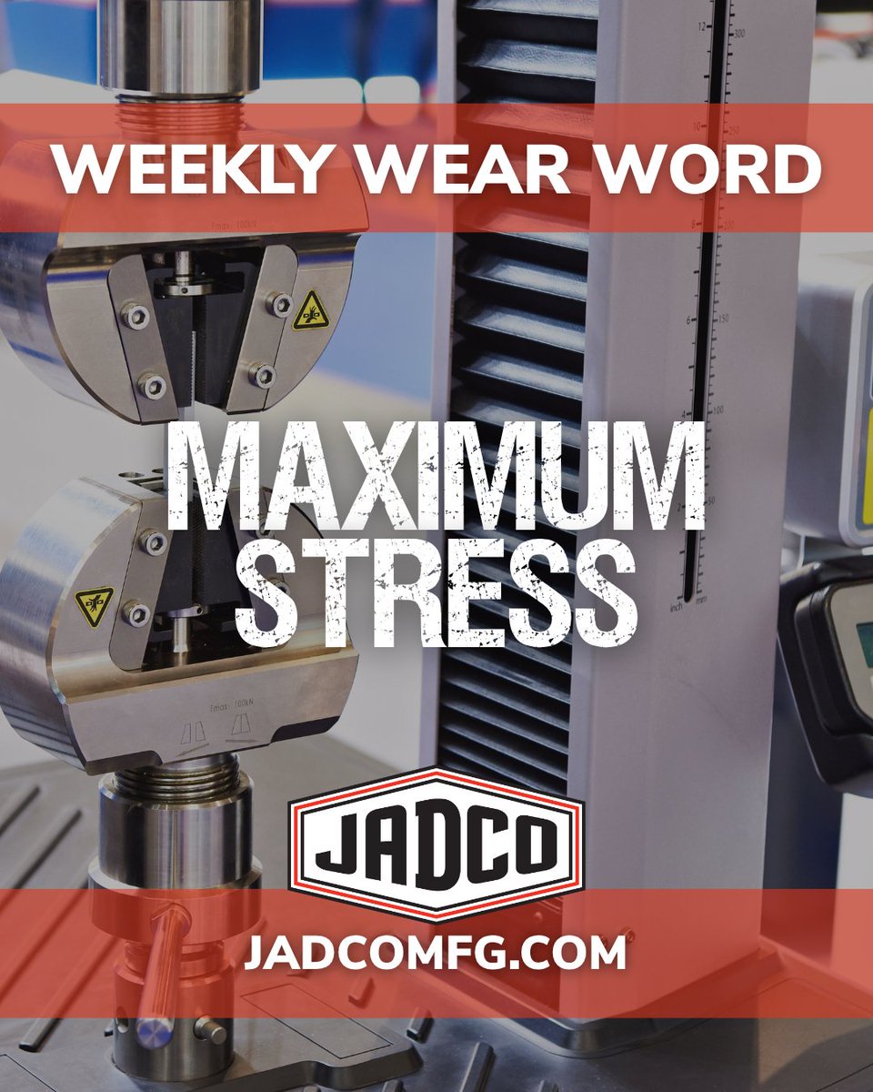 jadcomfg's tweet photo. This weeks wear word?

Maximum Stress 🤯

Testing the strength of steel in a tensile testing machine until it breaks.

Want to learn more wear terminology? 🤔 Visit our JADCOPEDIA at https://t.co/9FSQy3pOru! https://t.co/Tby3bl4Aom